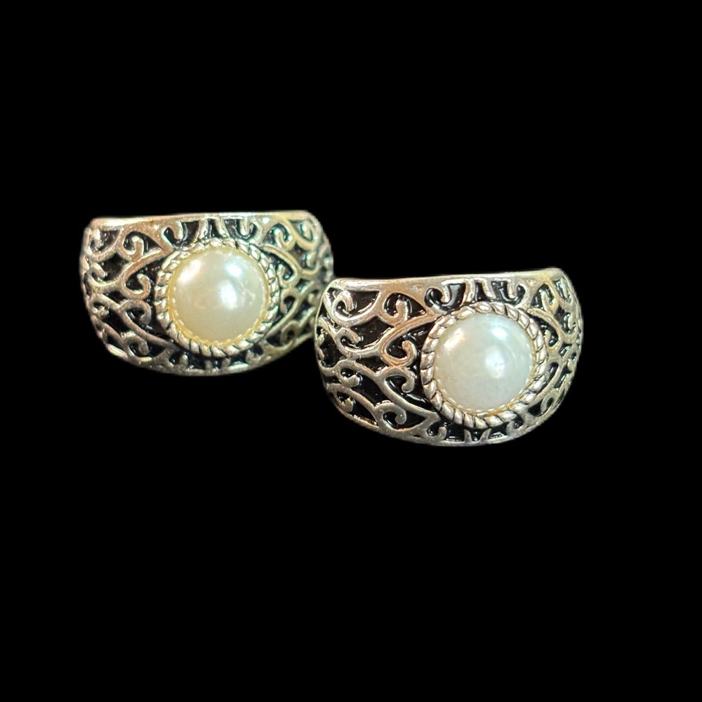 Premier Designs Silver Filigree Pearl Earrings